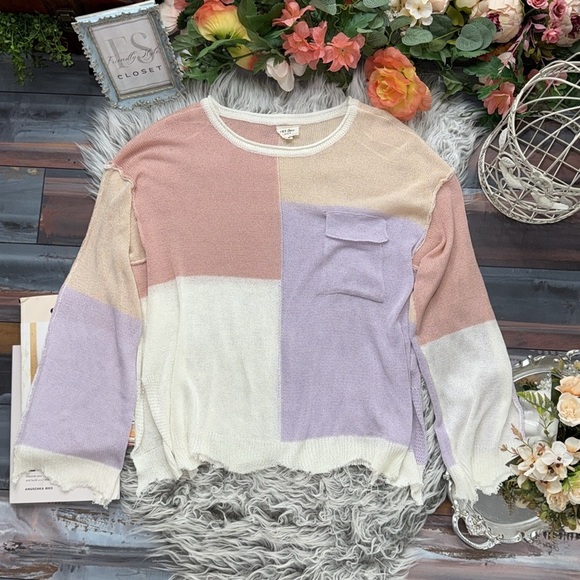 143 Story by Lineup Color Block Sweater Pastel Shades Soft Girl Coquette, M - Picture 4 of 14